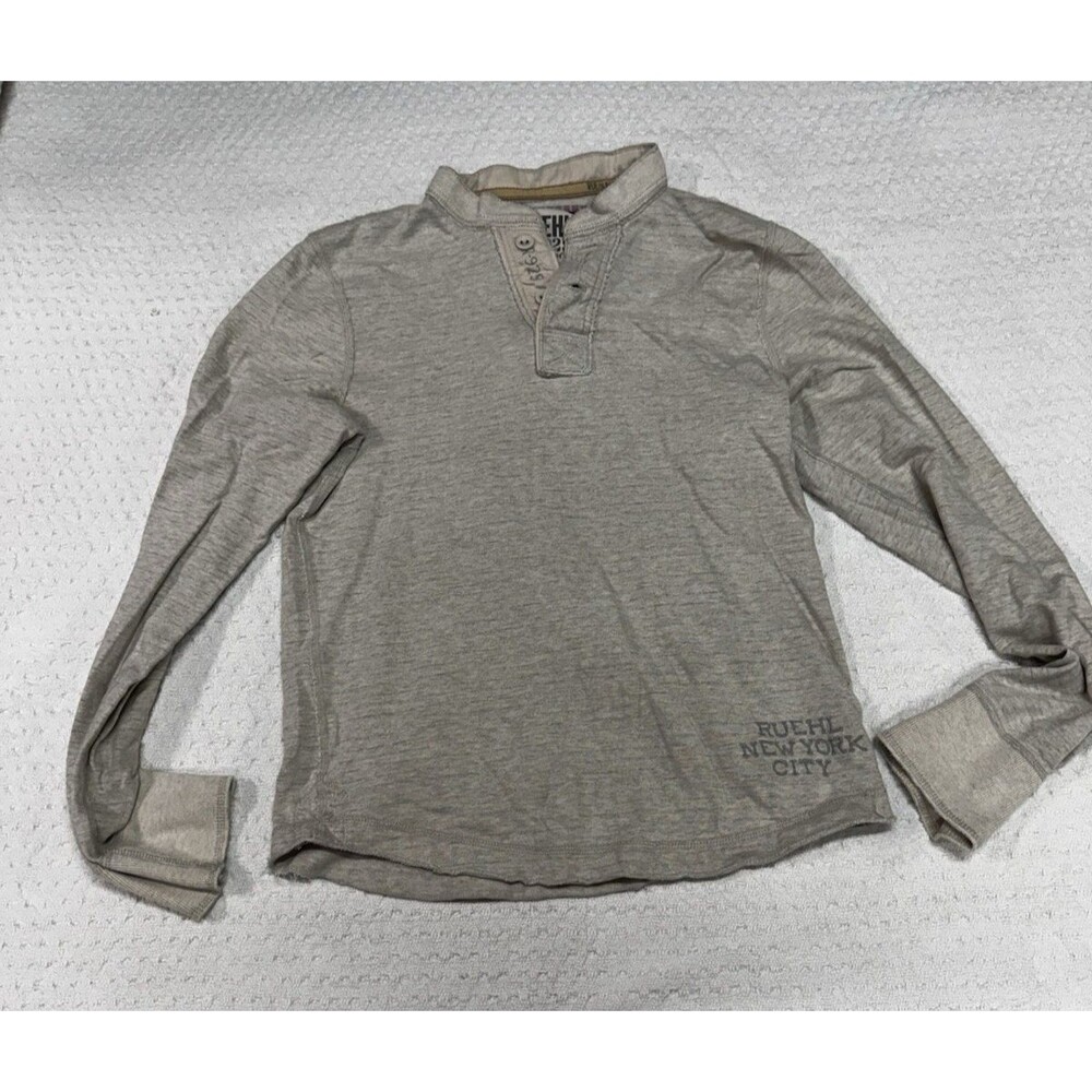 RUEHL No. 925 Long Sleeve Henley Shirt Size Large Beige Cream 1/4 Button